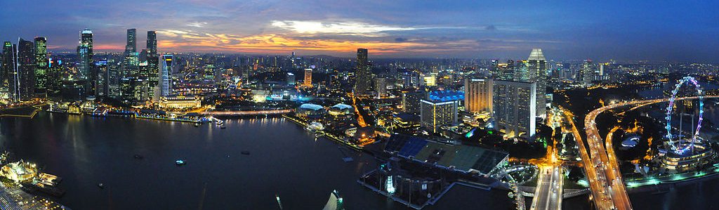 singapur - nočná Marina Bay