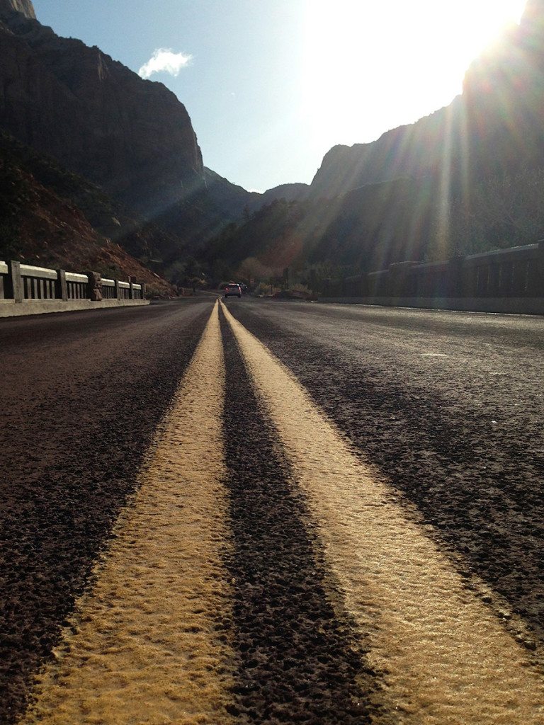 zion park highway sunset