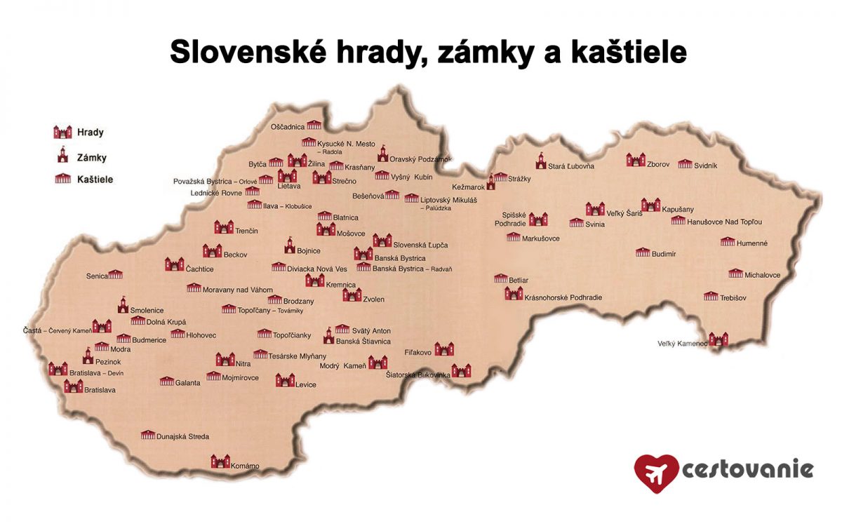 mapa - slovenské hrady a zámky | Slovak Castles